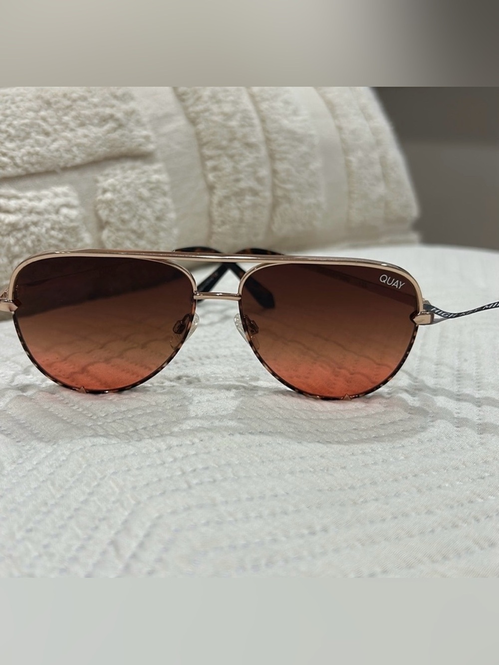 QUAY Rose Gold Aviator Sunglasses with Brown Gradient Lenses